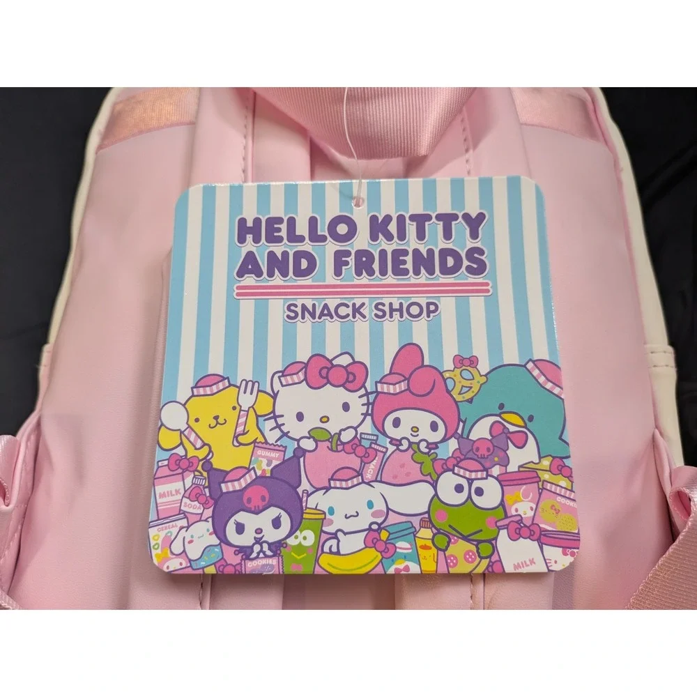 Hello Kitty and Friends Snack Shop Mini Backpack Faux Leather Zip, Pink/White
